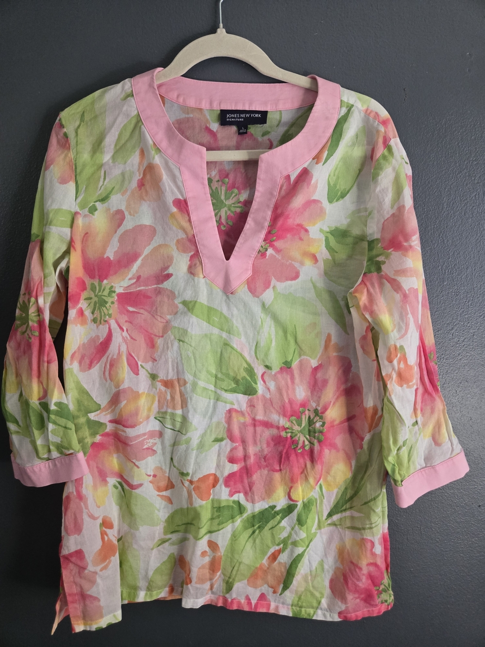 Jones New York Signature Cotton 3/4 Sleeve Watercolor Floral Tunic Large - Picture 6 of 6